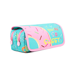 Kids Two Compartments Square Tube Pencil Case Twin Zipper With Flap Cover In Prints