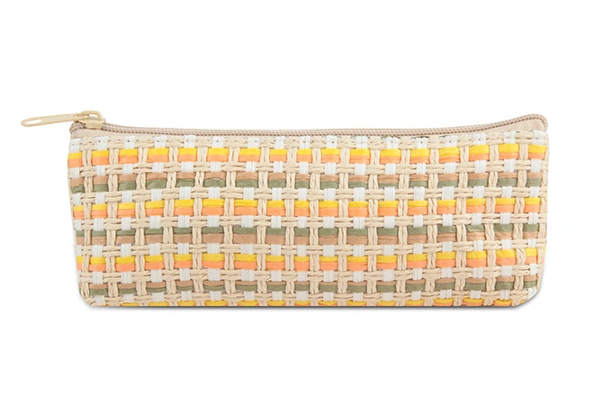 Single Compartment Paper Straw Boat Shape Recycled Materials Pencil Case In Color Weaving