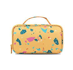 Large Two Compartments RPET Rectangular Suit Case Shape Pencil Case With Top Handle In Prints