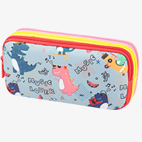 Kids Multiple Compartmens Rectangular Pencil Case Triple Zip Pockets In Prints