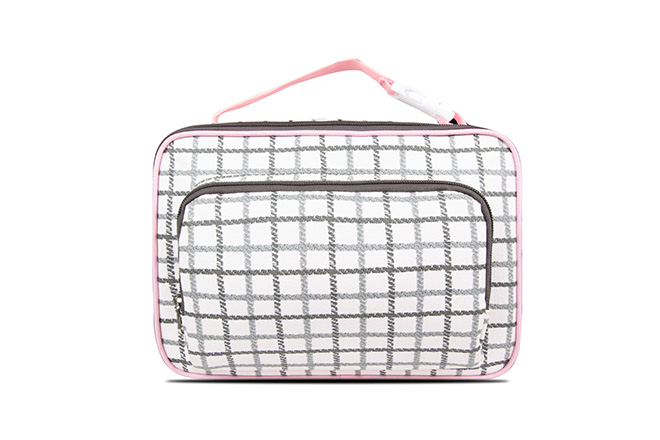 Girl's Medium Size PU Printed Two Compartmentss Square Lunch Bag Pattern Check