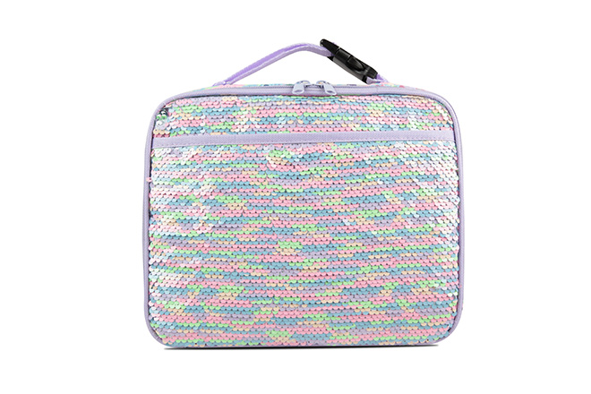 Girl's Medium Size Rainbow Sequins Square Lunch Bag