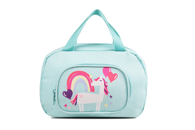 Girl's Small Size Printed Two Compartments Lunch Tote Pattern Mint Unicorn