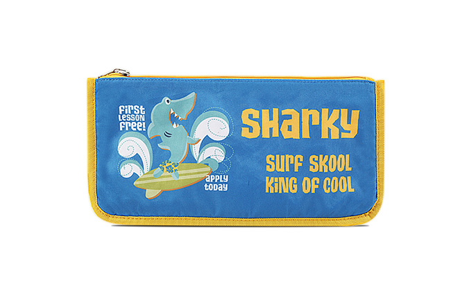 Kids Single Compartment Reversable Two Side Use Flat Shape Pencil Case With Prints