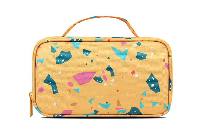 Large Two Compartments RPET Rectangular Suit Case Shape Pencil Case With Top Handle In Prints