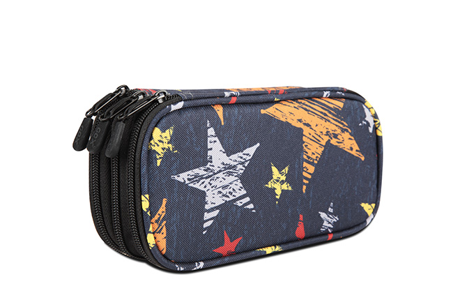 Multiple Compartments Rectangular Pencil Case With Triple Zip Pockets