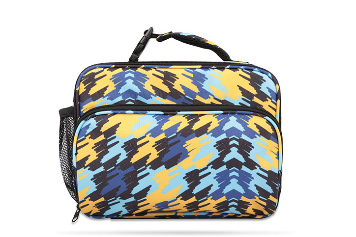 RPET Boy's Medium Size Printed Two Compartments Square Lunch Bag Pattern Blue Camo