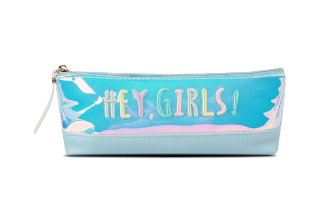 Single Compartment Iridescent PU Boat Shape Pencil Case With Embroidery