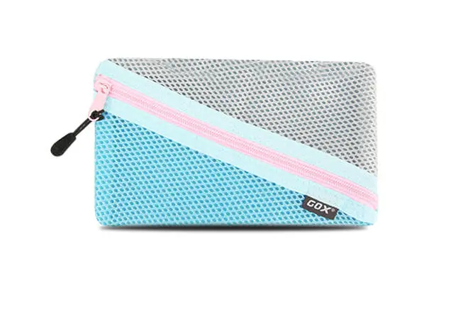 Single Compartment Padded Mesh Flat Shape Pencil Case In Contrast Color