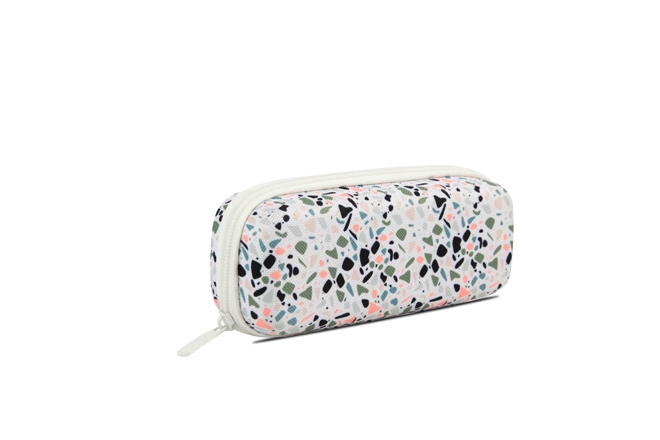 Slim EVA Poly Canvas Coated Hard Shell Pencil Case In Terrazzo Prints