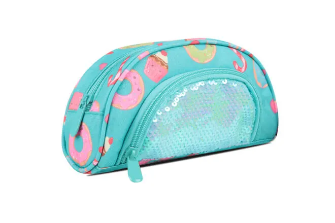 Kids Two Compartments Round Boat Shape Pencil Case With Front Zip Pocket In Prints