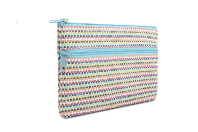 Two Compartments Recycled Paper Straw Flat Shape Pencil Case In Color Weaving