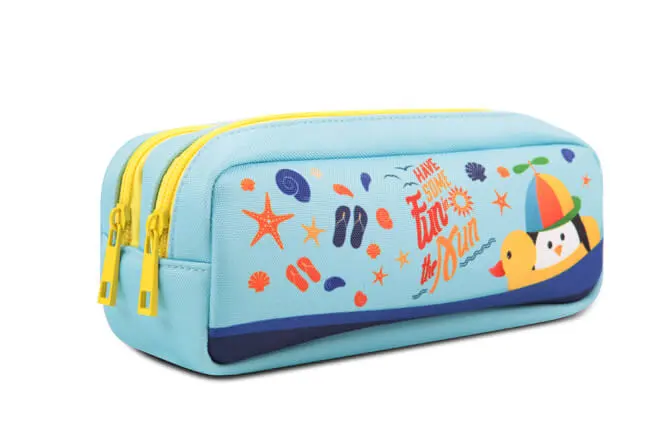 Kids Two Compartments Square Tube Pencil Case Twin Zip Pockets In Prints
