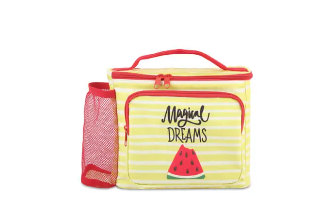 Girl's Medium Size Printed  Two Compartments Square Lunch Bag Pattern Summer Time