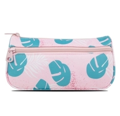 Two Compartments RPET Boat Shape Pencil Case With Front Zip Pocket In Prints