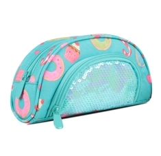 Kids Two Compartments Round Boat Shape Pencil Case With Front Zip Pocket In Prints