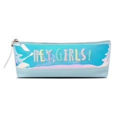 Single Compartment Iridescent PU Boat Shape Pencil Case With Embroidery