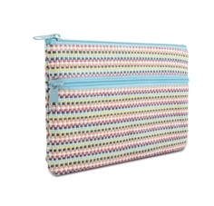 Two Compartments Recycled Paper Straw Flat Shape Pencil Case In Color Weaving