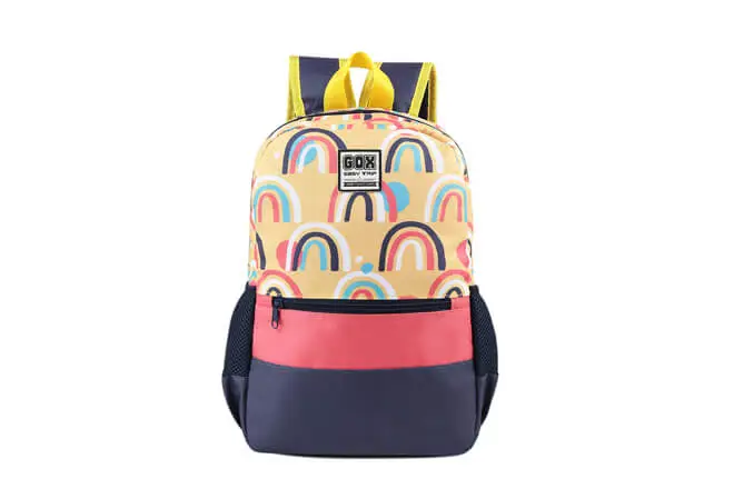 Basic Kids Flat Front Pocket Two Compartments School Backpack with Side Pockets Rainbow Design