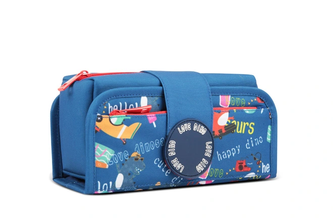 Kids Two Way Use Multiple Compartments Square Tube Pencil Case In Dino Prints