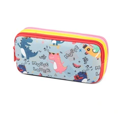 Kids Multiple Compartmens Rectangular Pencil Case Triple Zip Pockets In Dino Prints