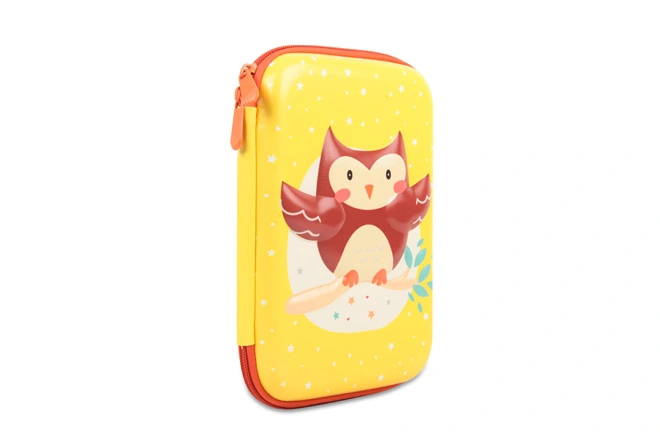 Kids Large EVA PU Coated Hard Shell Pencil Case With Debossed Prints-Little Owl