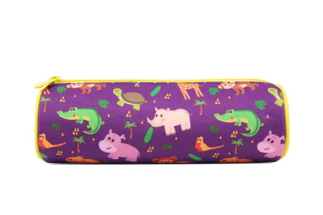 Kids Single Compartment Round Tube Shape Pencil Case In Prints-Forest Friends