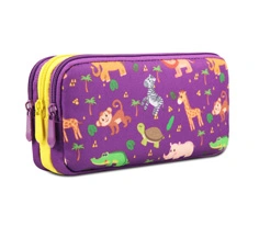 Kids Multiple Compartmens Rectangular Pencil Case Trip Zip Pockets-Forest Friends