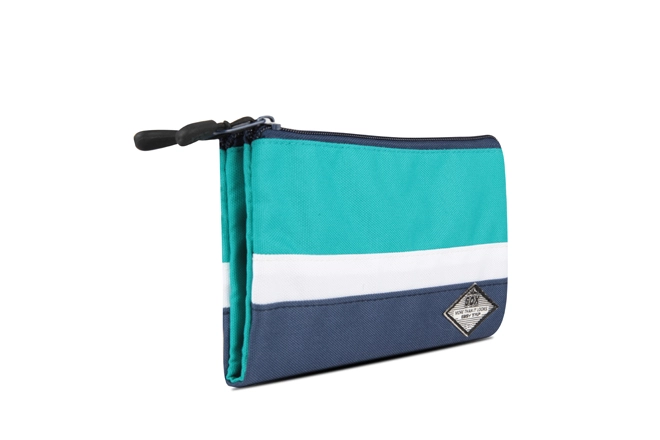 Two Compartments Folded Flat Shape Pencil Case With Prints In Contrast Color-Blue