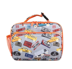 RPET Boy's Medium Size Printed Two Compartments Square Lunch Bag Pattern Traffic