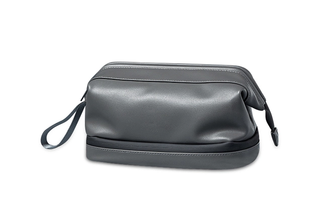 Two Compartments Recycled PU Men's Toiletry Bag with Interior Organizers